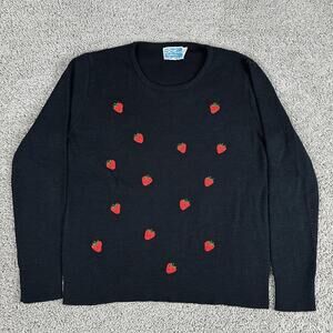 Vintage LeRoy Sweater Womens Large Strawberry Embroidered Knit Pullover 90s